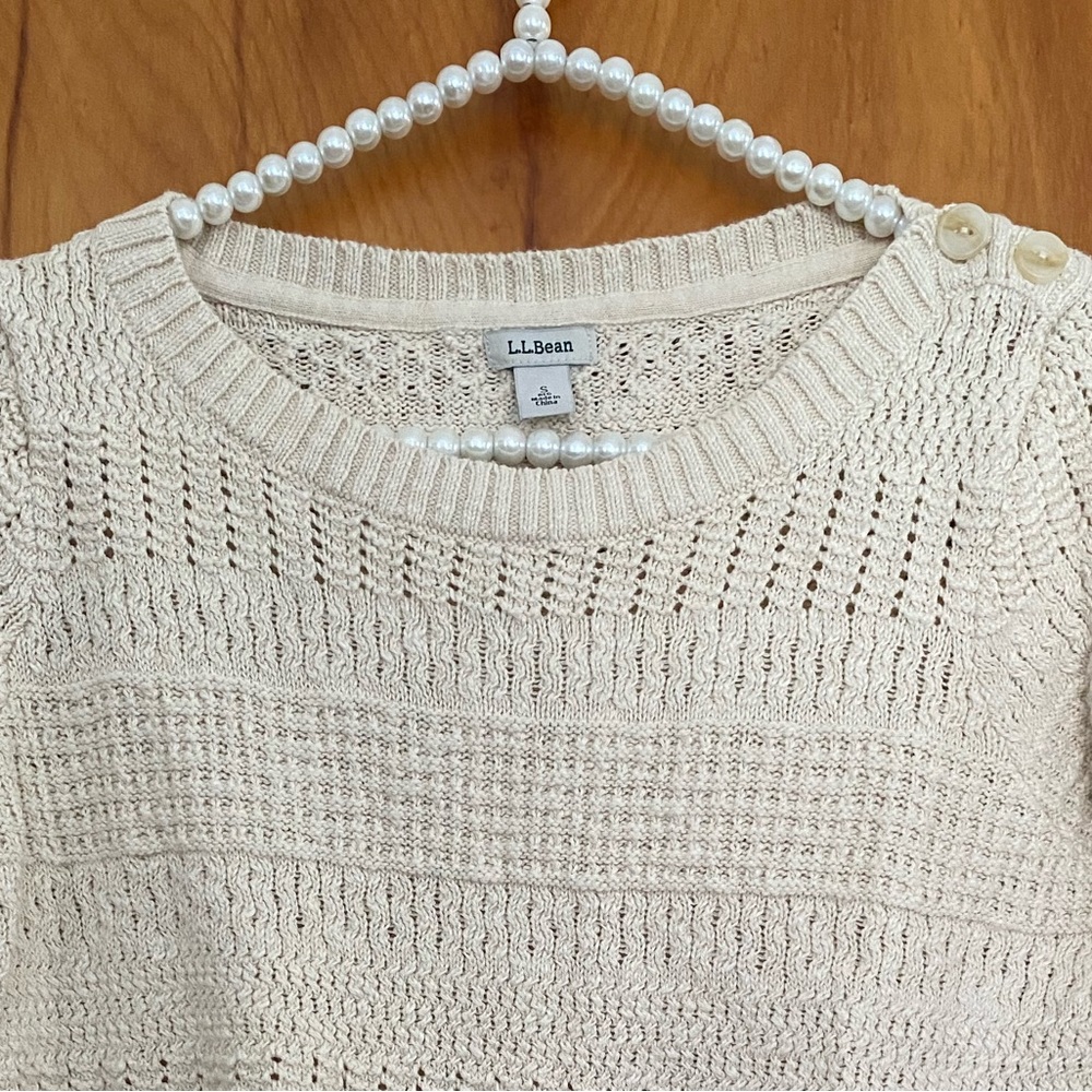 L.L. Bean 3/4 Sleeve Textured Cream Sweater
